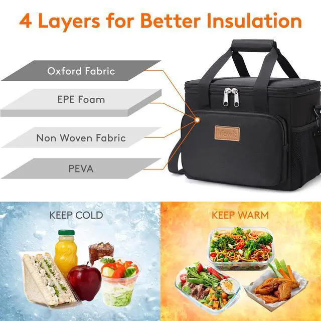 Alt view image 3 of 7 - Medium Lunch Bag, Insulated Lunch Box, Soft Cooler Cooling Tote for Adult Men Women, Black 12-Can (9L)