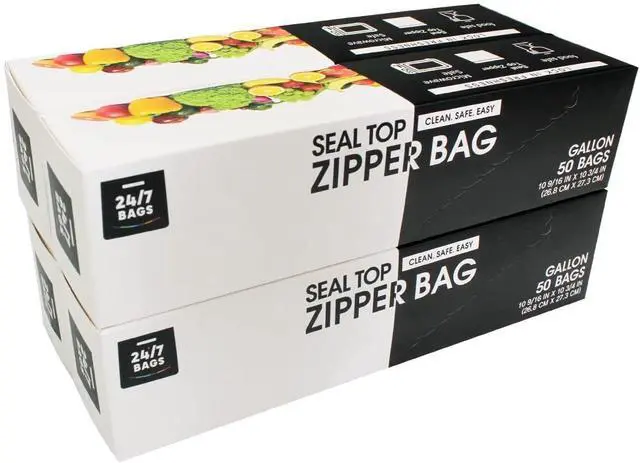 Main image of Gallon Zip Storage Bags, 200 Count, Double Zipper Seal, Easy Grip Open Tabs, Write-On Space, BPA-Free & Heavy Duty, Microwave Safe, Non-StandUp