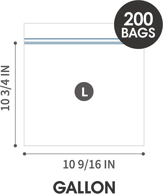 Alt view image 2 of 7 - Gallon Zip Storage Bags, 200 Count, Double Zipper Seal, Easy Grip Open Tabs, Write-On Space, BPA-Free & Heavy Duty, Microwave Safe, Non-StandUp