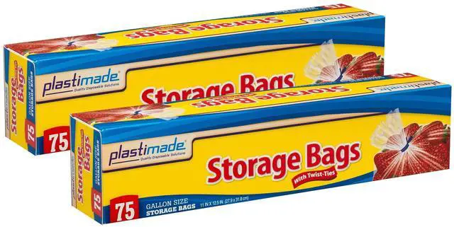 Main image of Disposable Plastic Storage Bags With Original Twist Tie, 1 Gallon Size, 150 Bags, Great For Home, Office, Vacation, Traveling, Sandwich, Fruits, Nuts, Cake, Cookies, Or Any Snacks (2 Packs)