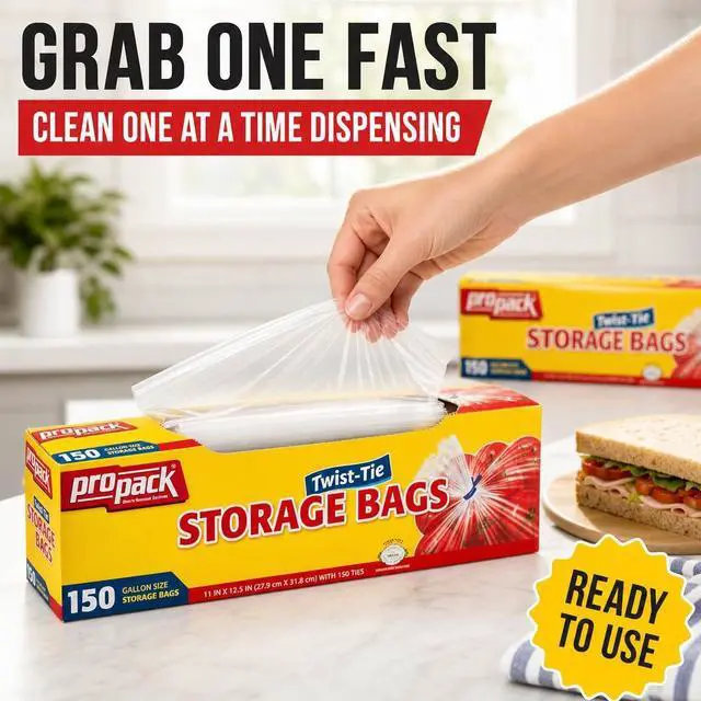 Alt view image 2 of 7 - 1 Gallon Storage Bags with Twist Ties, 600 Count - Clear Plastic Food Storage Bags for Sandwiches, Snacks, Fruit, Produce & Freezer