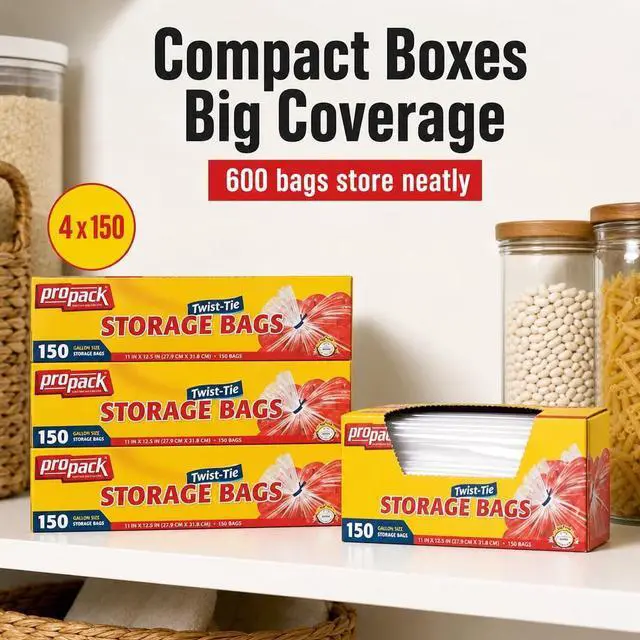 Alt view image 5 of 7 - 1 Gallon Storage Bags with Twist Ties, 600 Count - Clear Plastic Food Storage Bags for Sandwiches, Snacks, Fruit, Produce & Freezer