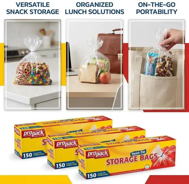 Alt view image 7 of 7 - 1 Gallon Storage Bags with Twist Ties, 600 Count - Clear Plastic Food Storage Bags for Sandwiches, Snacks, Fruit, Produce & Freezer