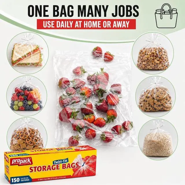 Alt view image 4 of 7 - 1 Gallon Storage Bags with Twist Ties, 600 Count - Clear Plastic Food Storage Bags for Sandwiches, Snacks, Fruit, Produce & Freezer