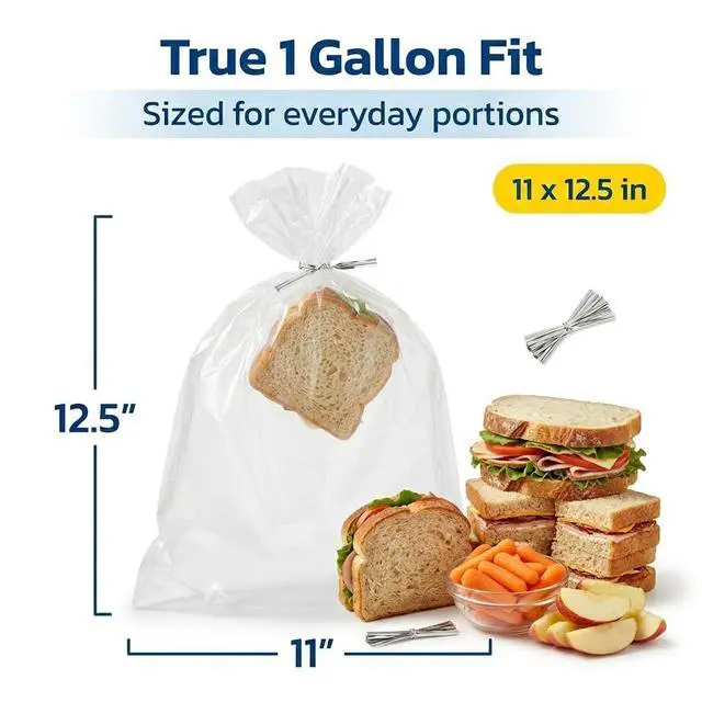 Alt view image 5 of 7 - 1 Gallon Storage Bags with Twist Ties, 300 Count - Clear Plastic Food Storage Bags for Sandwiches, Snacks, Fruit, Produce & Freezer