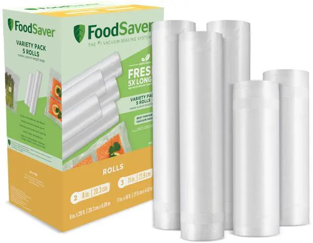 Main image of Custom Length Vacuum Sealer Bags Multipack, 5 Count Rolls for Airtight Food Storage and Sous Vide 8 (2 Pack) and 11 (3 Pack)