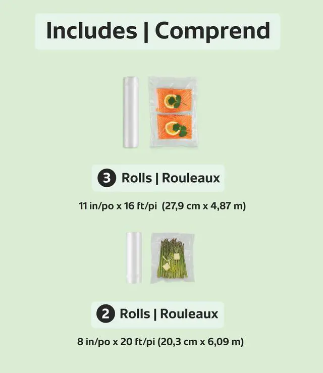 Alt view image 7 of 7 - Custom Length Vacuum Sealer Bags Multipack, 5 Count Rolls for Airtight Food Storage and Sous Vide 8 (2 Pack) and 11 (3 Pack)