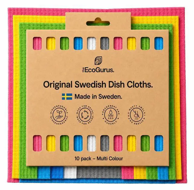 Main image of Premium Swedish Dishcloths for Kitchen (10 x Assorted) Multi-Surface, Cellulose & Cotton, Original Made in Sweden - Eco-Friendly, Reusable, Absorbent, No Odor, Cellulose Sponge Cloths
