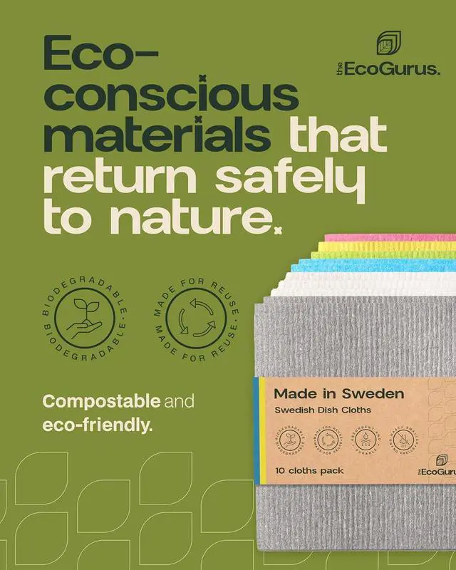 Alt view image 3 of 7 - Premium Swedish Dishcloths for Kitchen (10 x Assorted) Multi-Surface, Cellulose & Cotton, Original Made in Sweden - Eco-Friendly, Reusable, Absorbent, No Odor, Cellulose Sponge Cloths