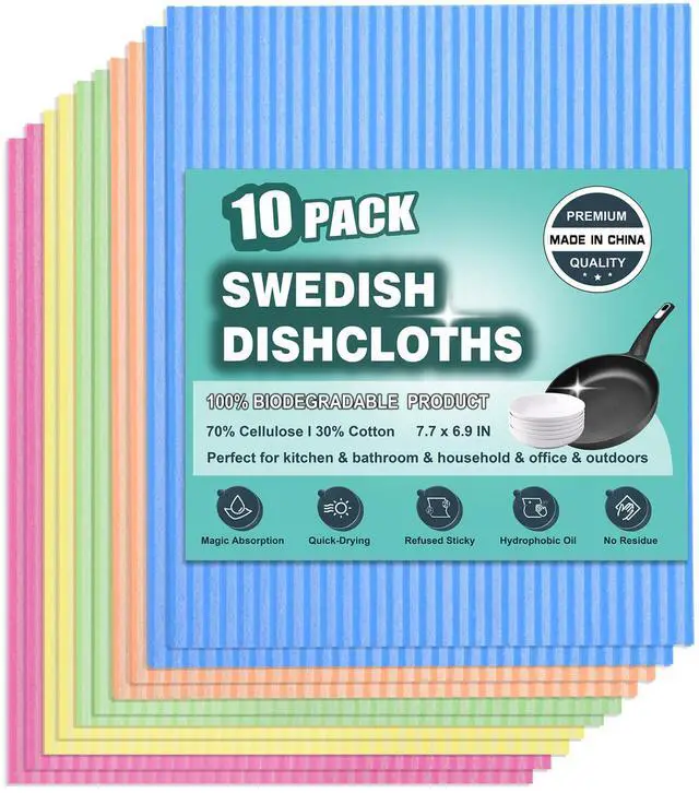 Main image of 10 Packs Swedish Dishcloths for Kitchen, Reusable Kitchen Dishcloths Compostable Cellulose Dish Clothes for Household Use