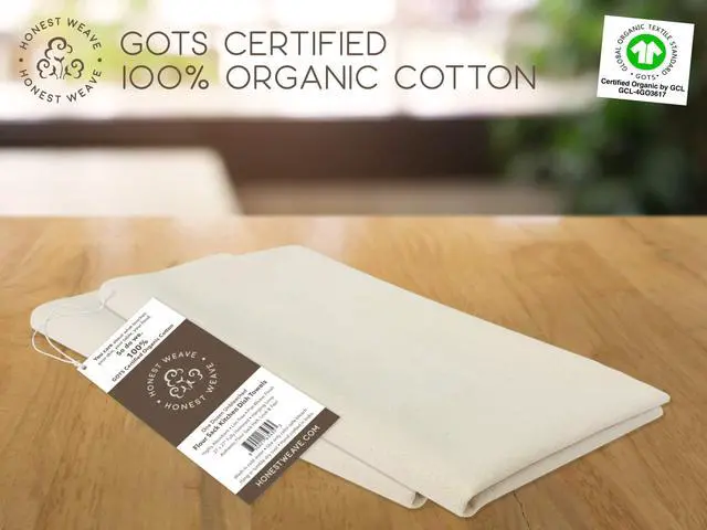 Alt view image 2 of 7 - GOTS Certified 100% Organic Flour Sack Cotton Kitchen Hand and Dish Towel Sets - Extra Large 27x27 inches, Fully Hemmed, 12-Pack, Natural Tan