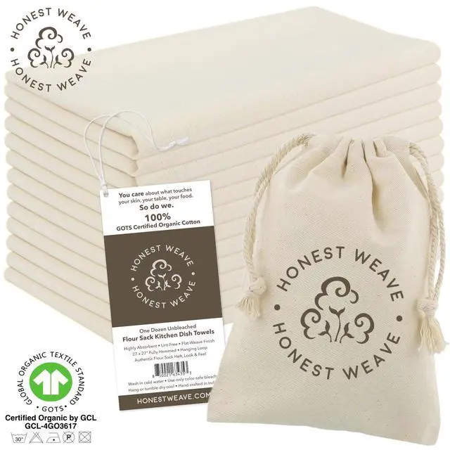 Alt view image 4 of 7 - GOTS Certified 100% Organic Flour Sack Cotton Kitchen Hand and Dish Towel Sets - Extra Large 27x27 inches, Fully Hemmed, 12-Pack, Natural Tan