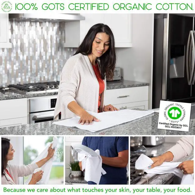 Alt view image 7 of 7 - GOTS Certified 100% Organic Flour Sack Cotton Kitchen Hand and Dish Towel Sets - Extra Large 27x27 inches, Fully Hemmed, 12-Pack, Natural Tan