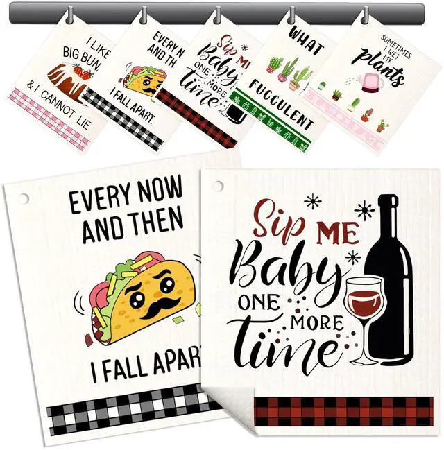 Main image of Swedish Dishcloths for Kitchen - 5 Pack Reusable Dish Cloths for Washing Dishes Absorbent Cute Funny Kitchen Towels Cleaning Sponge, Funny Kitchen