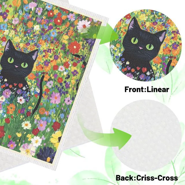 Alt view image 4 of 6 - Swedish Dishcloths for Kitchen, 6 Pack Oil Painting Black Cat Reusable Paper Towels Washable, Absorbent Dish Rags for Washing Dishes Housewarming Gifts