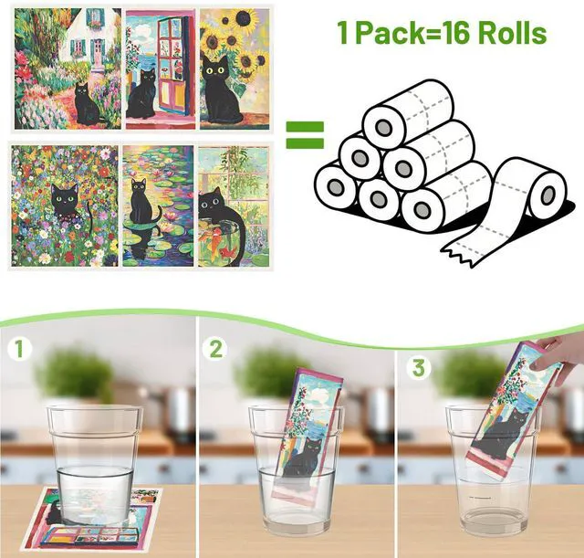Alt view image 3 of 6 - Swedish Dishcloths for Kitchen, 6 Pack Oil Painting Black Cat Reusable Paper Towels Washable, Absorbent Dish Rags for Washing Dishes Housewarming Gifts