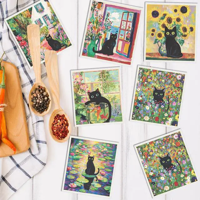 Alt view image 5 of 6 - Swedish Dishcloths for Kitchen, 6 Pack Oil Painting Black Cat Reusable Paper Towels Washable, Absorbent Dish Rags for Washing Dishes Housewarming Gifts