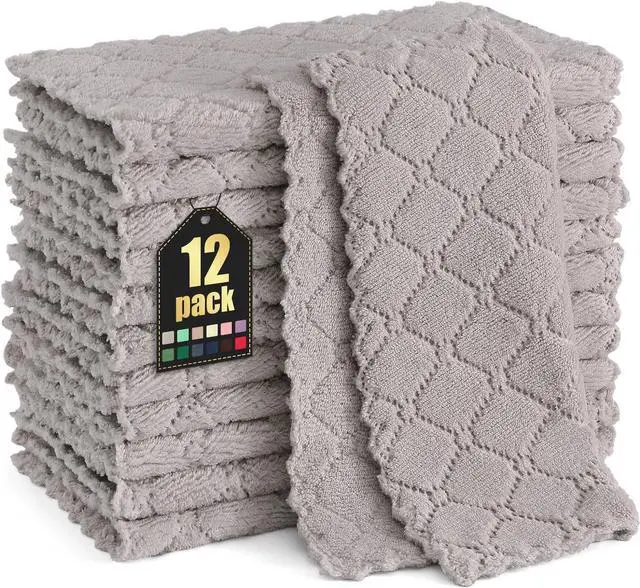 Main image of 12 Pack Kitchen Dish Cloths (10 x 10 Inches, Grey), Super Soft and Absorbent Coral Velvet Dish Towels, Nonstick Oil Fast Drying Microfiber Cleaning Cloth, No Lint Household Dishcloths
