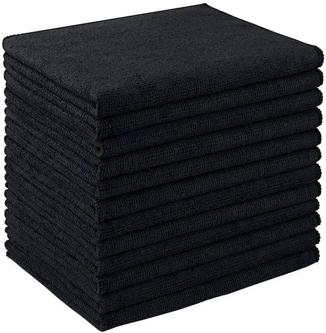Main image of Microfiber Cleaning Cloth 12 Pack, Microfiber Towels for Cars, Soft & Absorbent Cleaning Rags, Premium Lint Free Shop Towels for House, Kitchen, Car, 12inx16in, Black