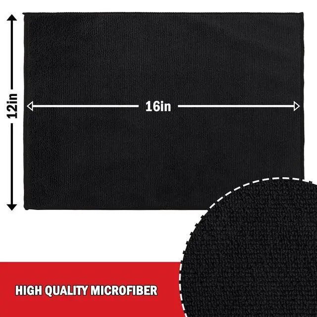 Alt view image 6 of 7 - Microfiber Cleaning Cloth 12 Pack, Microfiber Towels for Cars, Soft & Absorbent Cleaning Rags, Premium Lint Free Shop Towels for House, Kitchen, Car, 12inx16in, Black
