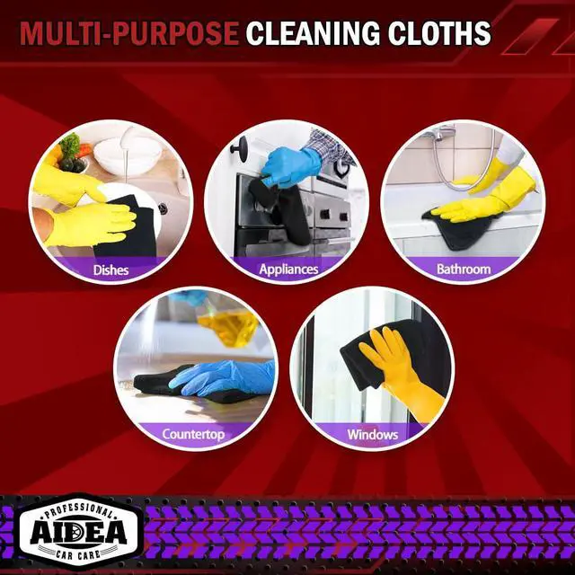 Alt view image 7 of 7 - Microfiber Cleaning Cloth 12 Pack, Microfiber Towels for Cars, Soft & Absorbent Cleaning Rags, Premium Lint Free Shop Towels for House, Kitchen, Car, 12inx16in, Black