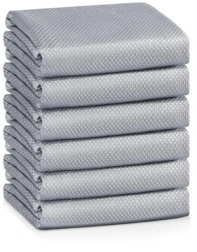 Main image of Streak Free Lint Free Microfiber Window Cleaning Cloth,Best Glass Car Shiny Wipes Mirror Shower Cleaning Cloth, Miracle Cloths for Glasses,Stainless Steel,Wine Glass Polishing Towels,Pack of 6,Grey