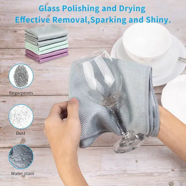 Alt view image 3 of 7 - Streak Free Lint Free Microfiber Window Cleaning Cloth,Best Glass Car Shiny Wipes Mirror Shower Cleaning Cloth, Miracle Cloths for Glasses,Stainless Steel,Wine Glass Polishing Towels,Pack of 6,Grey
