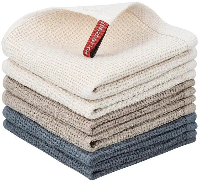 Main image of 6 Pack Kitchen Towels and Dishcloths Sets,100% Cotton Soft Absorbent Quick Drying Dish Towels for Kitchen,Washing Dishes,12x12 Inches, Multi Color
