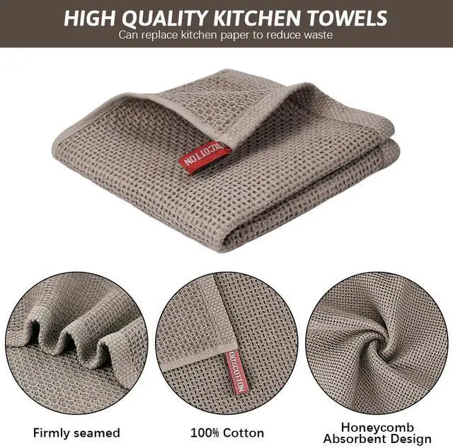 Alt view image 3 of 5 - 6 Pack Kitchen Towels and Dishcloths Sets,100% Cotton Soft Absorbent Quick Drying Dish Towels for Kitchen,Washing Dishes,12x12 Inches, Multi Color