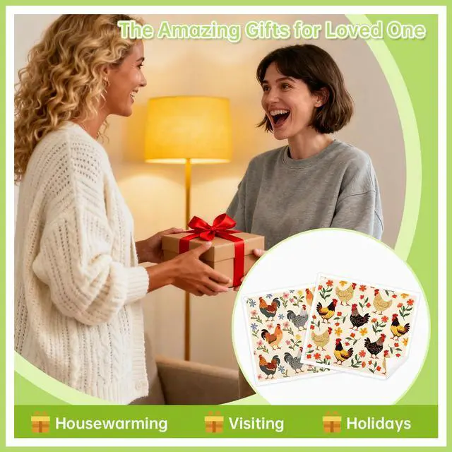 Alt view image 3 of 7 - Swedish Dishcloths for Kitchen, 5 Pack Funny Chicken Reusable Paper Towels with 3 Hooks, Washable Dish Cloth Set, Absorbent Cleaning Cloth for Washing Dishes Housewarming Gifts for Friend