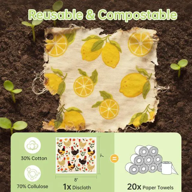 Alt view image 6 of 7 - Swedish Dishcloths for Kitchen, 5 Pack Funny Chicken Reusable Paper Towels with 3 Hooks, Washable Dish Cloth Set, Absorbent Cleaning Cloth for Washing Dishes Housewarming Gifts for Friend