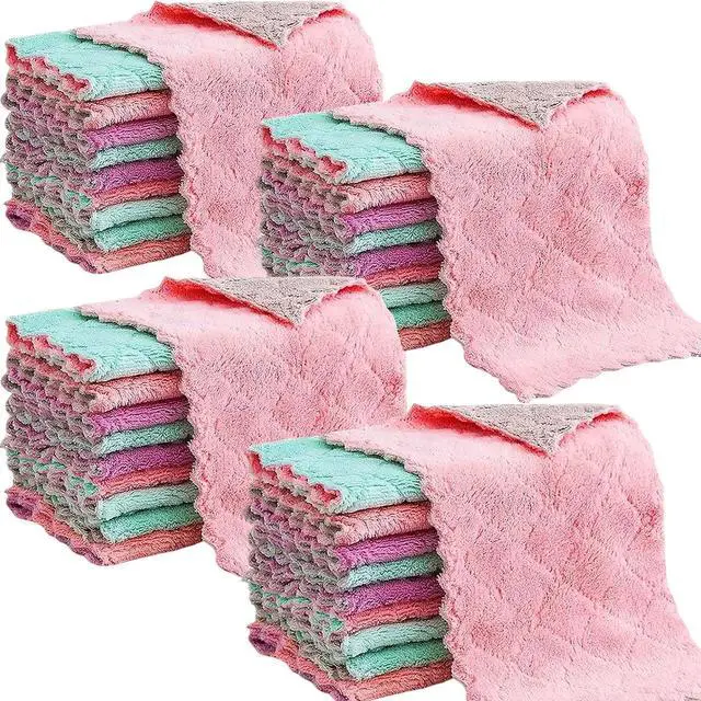 Main image of Reusable Microfiber Kitchen Cleaning Cloths Super Absorbent, Quick-Drying Dish Towels for Kitchen Car Furniture Bowl Tea. 10.6" x 6.3" Coral Velvet Dishcloths Lint-Free Machine Washable 32 Pack Rags