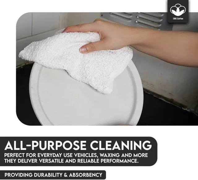 Alt view image 4 of 7 - Terry Bar Mop Towels - 24 Pack (14"x17") White Cotton Terry Cloths, Super Absorbent Cleaning Rags, Reusable Bar Mop Towels for Kitchen, Garage, Salon, Spa & Commercial Use