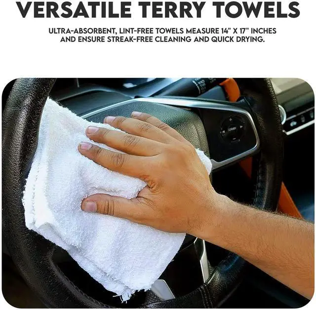 Alt view image 3 of 7 - Terry Bar Mop Towels - 24 Pack (14"x17") White Cotton Terry Cloths, Super Absorbent Cleaning Rags, Reusable Bar Mop Towels for Kitchen, Garage, Salon, Spa & Commercial Use