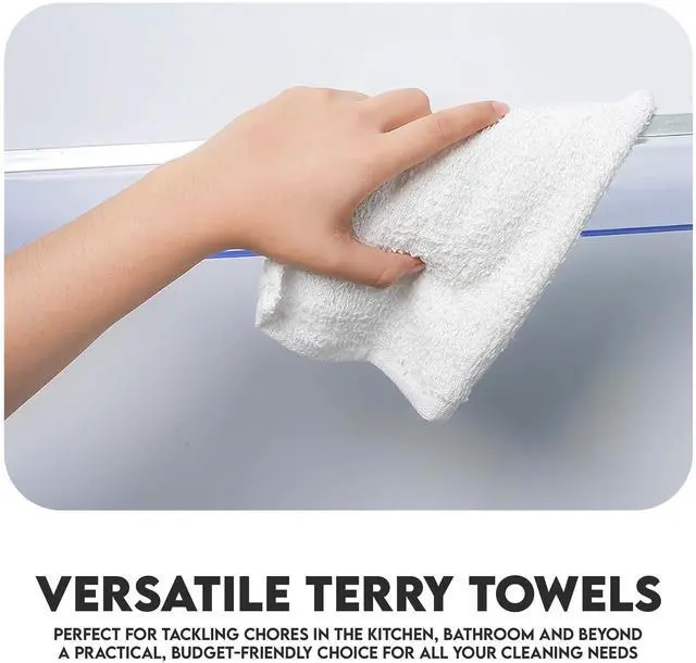 Alt view image 6 of 7 - Terry Bar Mop Towels - 24 Pack (14"x17") White Cotton Terry Cloths, Super Absorbent Cleaning Rags, Reusable Bar Mop Towels for Kitchen, Garage, Salon, Spa & Commercial Use