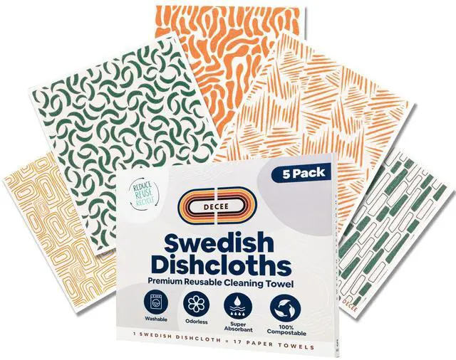 Main image of Swedish Dishcloths for Kitchen | 5 Pack Reusable Paper Towels | Washable | Swedish Dish Towels | Non-Scratch Cellulose Sponge Cloths | No Odor, Biodegradable Cleaning Cloths (Earthy)