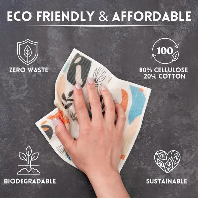 Alt view image 2 of 7 - Swedish Dishcloths for Kitchen | 5 Pack Reusable Paper Towels | Washable | Swedish Dish Towels | Non-Scratch Cellulose Sponge Cloths | No Odor, Biodegradable Cleaning Cloths (Earthy)