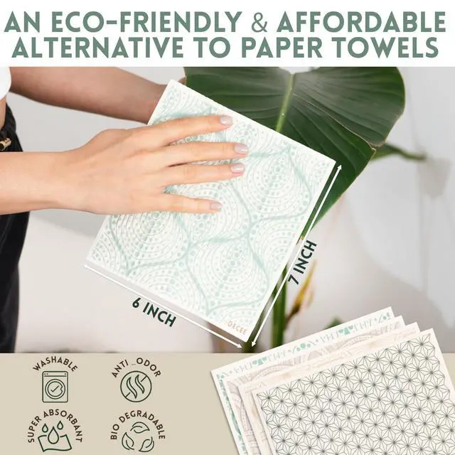 Alt view image 4 of 7 - Swedish Dishcloths for Kitchen | 5 Pack Reusable Paper Towels | Washable | Swedish Dish Towels | Non-Scratch Cellulose Sponge Cloths | No Odor, Biodegradable Cleaning Cloths (Earthy)