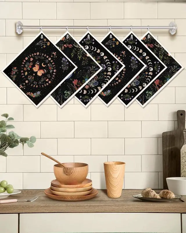 Alt view image 5 of 6 - 6 Pack Swedish Dishcloths for Kitchen - Reusable Dish Cloths for Washing Dishes Absorbent Cute Funny Kitchen Towels Cleaning Sponge, Moon Butterfly