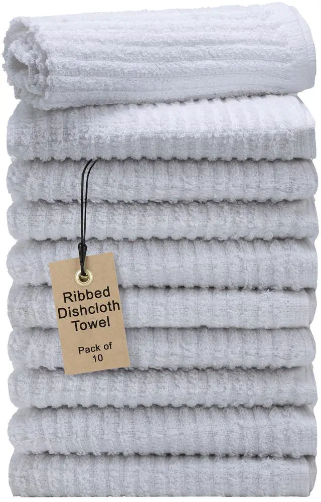 Main image of 12x12 Inches - Pack of 10 - White - Cotton Dish Cloths & Cleaning Towels for Kitchen, Bar, Restaurant, Household Use Absorbent, Durable, Reusable