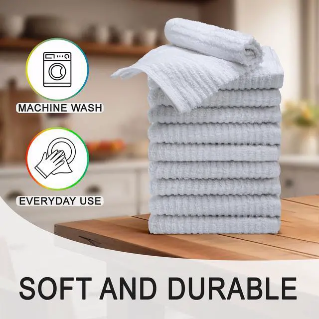 Alt view image 2 of 7 - 12x12 Inches - Pack of 10 - White - Cotton Dish Cloths & Cleaning Towels for Kitchen, Bar, Restaurant, Household Use Absorbent, Durable, Reusable