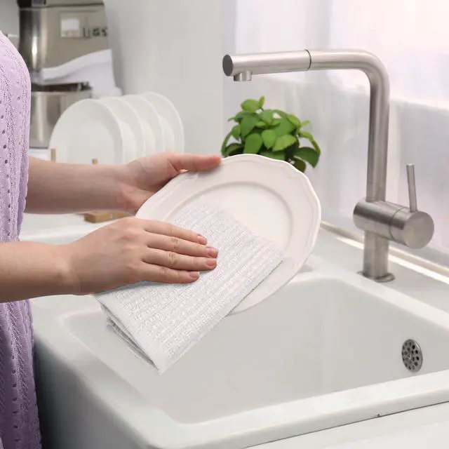 Alt view image 6 of 7 - 12 Pack 100% Cotton Kitchen Towels for Cleaning, 12 x 12 inch, Ultra Absorbent Bar Mops, Heavy Duty, Quick Dry, Machine Washable Dish Towels, Multi-Purpose Cleaning Supplies, White (12 Pack)