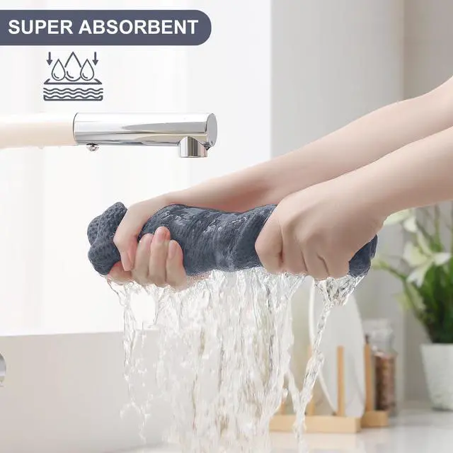 Alt view image 3 of 7 - 100% Cotton Kitchen Towels and Dishcloths Set, 12 x 12 Inches and 13 x 28 Inches, Set of 8 Bulk Kitchen Towels Set, Ultra Soft Absorbent Dish Cloths for Washing Dishes, Dark Grey