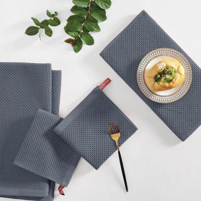 Alt view image 6 of 7 - 100% Cotton Kitchen Towels and Dishcloths Set, 12 x 12 Inches and 13 x 28 Inches, Set of 8 Bulk Kitchen Towels Set, Ultra Soft Absorbent Dish Cloths for Washing Dishes, Dark Grey