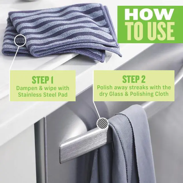 Alt view image 2 of 7 - Stainless Steel Microfiber Cleaning Cloth Pack - Glass & Polishing + Stainless Steel Cleaner Cloth for Appliances, Cars & More, Reusable & Washable Microfiber Towels, Cleans with Water