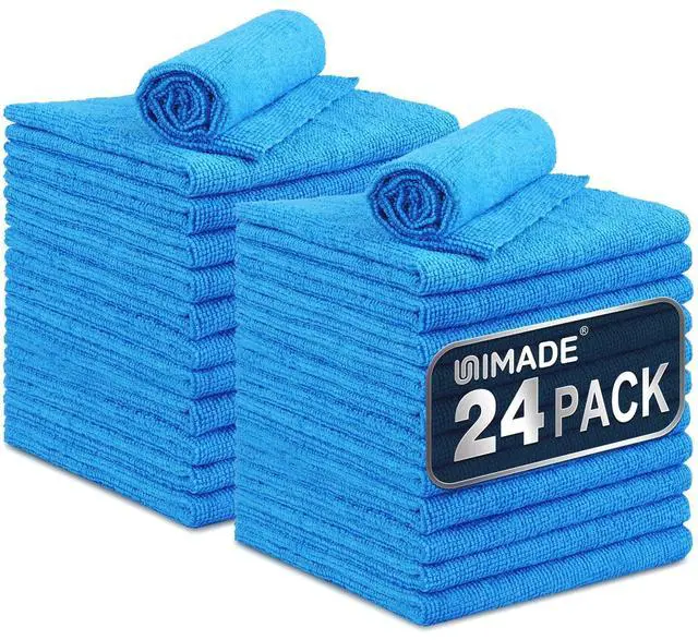 Main image of Microfiber Cleaning Cloth, 24 Pack Reusable Microfiber Towels for Cars Lint Free Cleaning Shop Towel Rags for Home Kitchen Automotive Bar Mechanic Restaurant Garage, 11"x 12", Blue