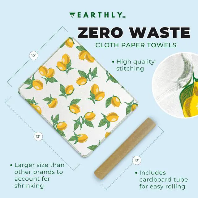 Alt view image 3 of 7 - Reusable Paper Towels - 10 Pack - Roll of Washable Cotton Cloth Paper Towels - Paperless Reusable Napkins Cloth Washable - Absorbent + Long Lasting - Zero Waste Products - (Lemon)