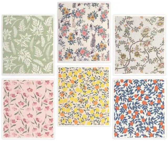 Main image of Swedish Dishcloths Dish Towels Set: 6 Packs Cellulose Sponge Cloths Reusable Cleaning Cloths for Kitchen Absorbent Reusable Paper Towels Dish Cloth Non-Scratch No Odor (Fruit Flower)