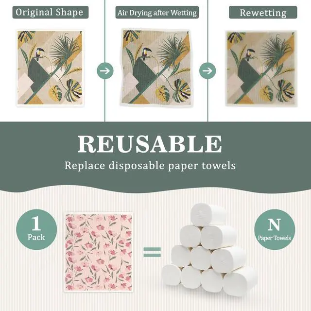Alt view image 3 of 6 - Swedish Dishcloths Dish Towels Set: 6 Packs Cellulose Sponge Cloths Reusable Cleaning Cloths for Kitchen Absorbent Reusable Paper Towels Dish Cloth Non-Scratch No Odor (Fruit Flower)