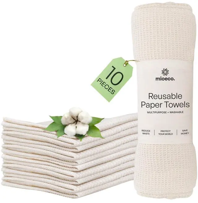 Main image of 10 Pack Reusable Kitchen Paper Towels Washable - Super Absorbent Natural unPaper Towels - Natural Cotton - Reusable, Paperless Kitchen Dish Cloths - 100% Organic